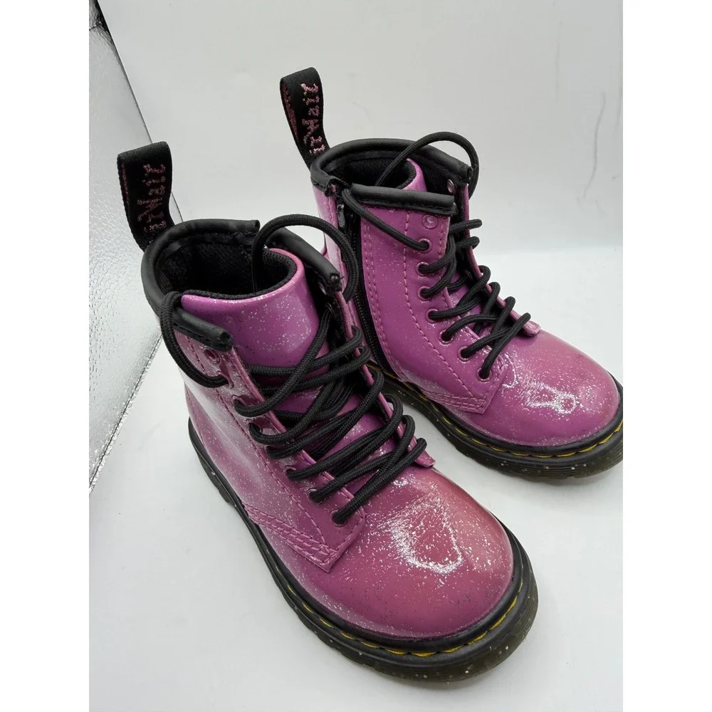 Dr. Martens 1460 T Toddler Purple Cosmic Glitter Patent Leather Boots‎ Size 7 US